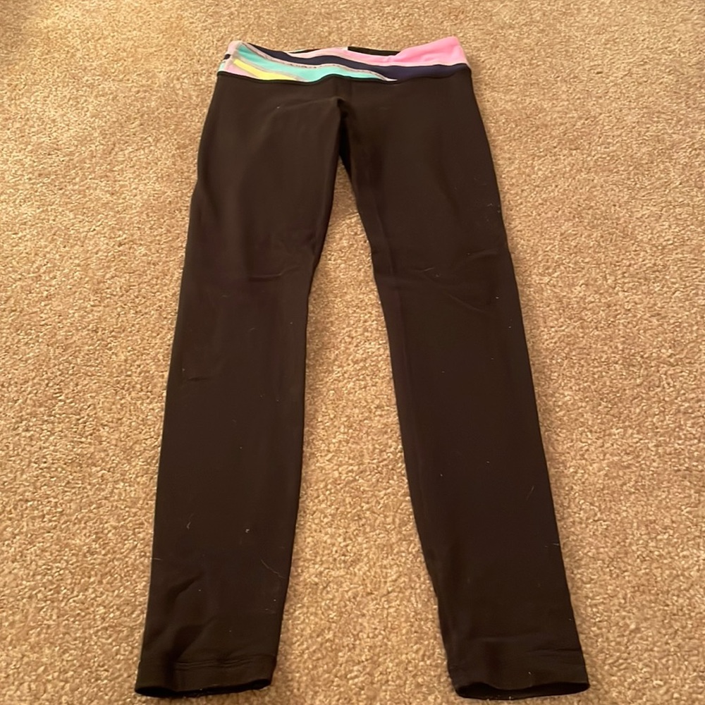 Ivivva black leggings with colorful waist band - size 10.